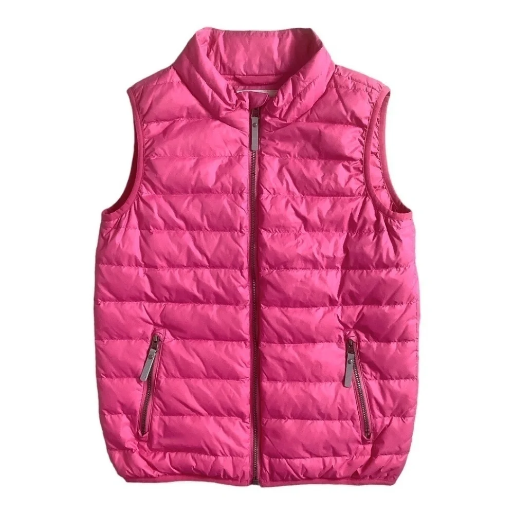 Hanna Andersson Girls Pink Down-feather Full Zip Up Vest‎ Size 12 Pockets